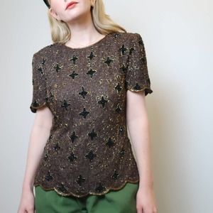 Vintage 80's brown sequin and beaded top